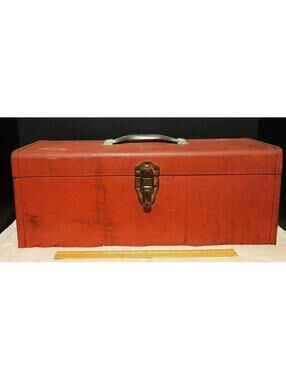 Vtg Kennedy Kits KK-19 Red Wrinkle Finish Metal Toolbox w/ Gray Tray 1970s